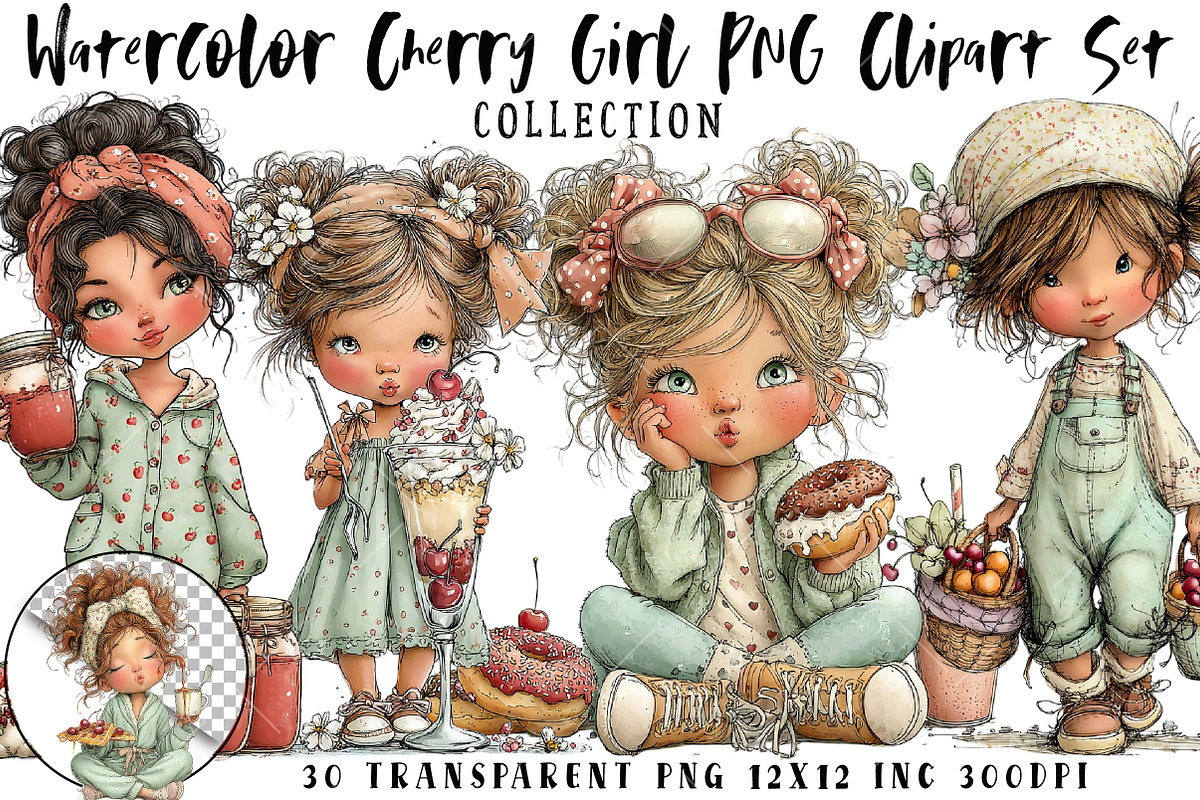 Cherry Girl PNG Clipart Set, a Seasonal Illustration by OK Design (Photo 1 of 6)