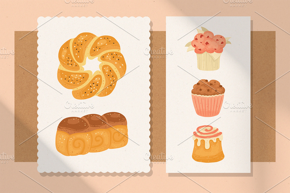 Bread Pastry Bakery products vector, a Food Illustration by Neliakott ♥ (Photo 6 of 11)