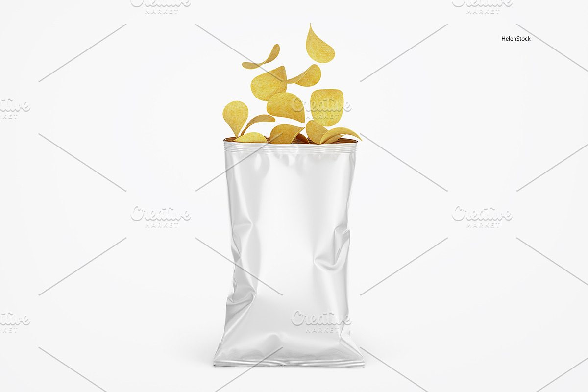 Opened Glossy Snack Package Mockup, a Packaging Mockup by HelenStock (Photo 7 of 8)