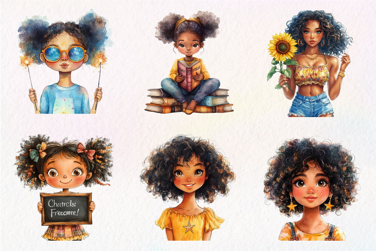 Cute Juneteenth Afro Girl Clipart, an Illustration by CreationArt (Photo 8 of 9)