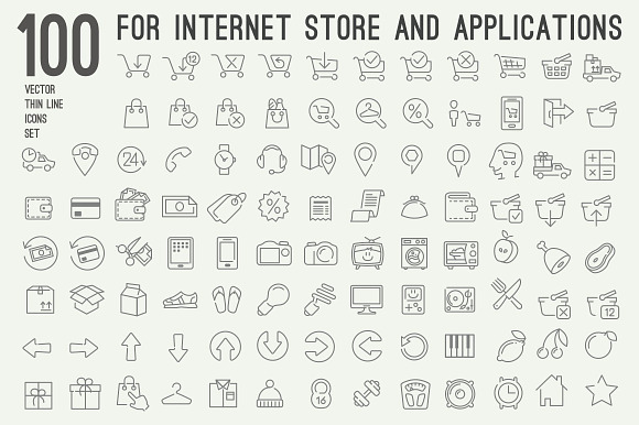 100 Thin Line Icons For Web Store