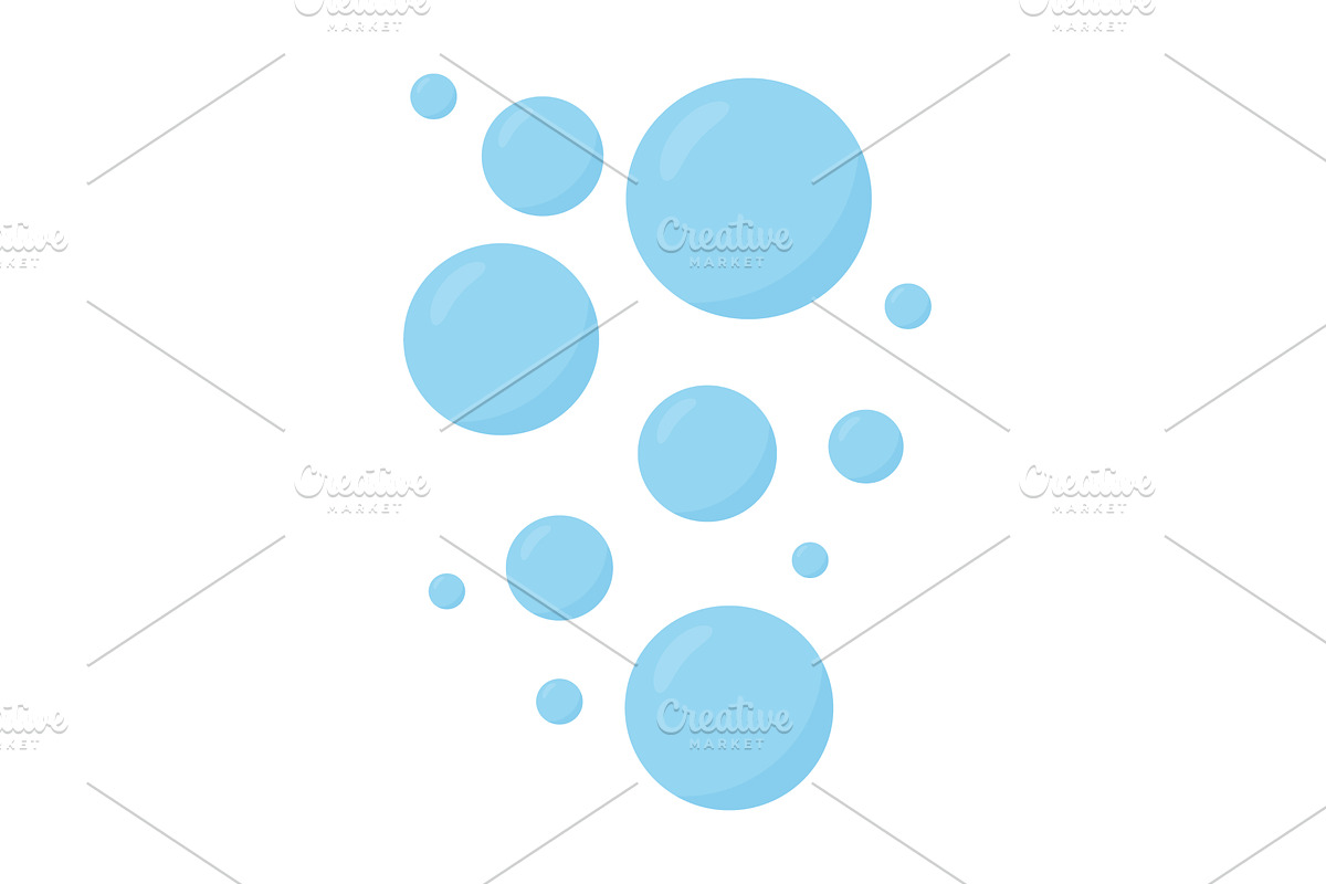 Blue soap bubbles. Flat vector water, an Illustration by GraphiShop