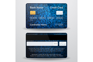 Detailed realistic vector credit card. Front and back side. Money, payment symbol