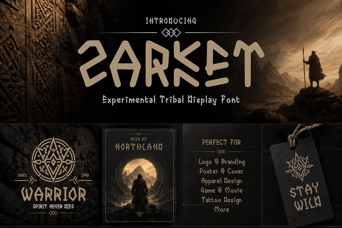 ZARKET — Experimental Tribal Display, a Blackletter Font by idealistudio (Photo 1 of 5)