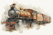 Vintage Steam Train Watercolor Clipa, an Illustration by hafijul (Thumbnail 5 of 12)
