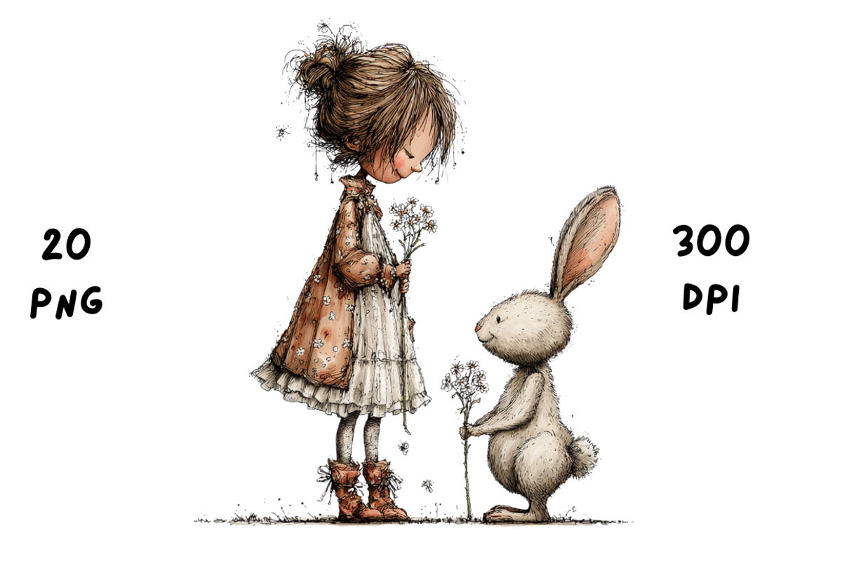 Whimsical Floral Girl and Bunny, an Animal Illustration by GiraffeCreative (Photo 19 of 20)