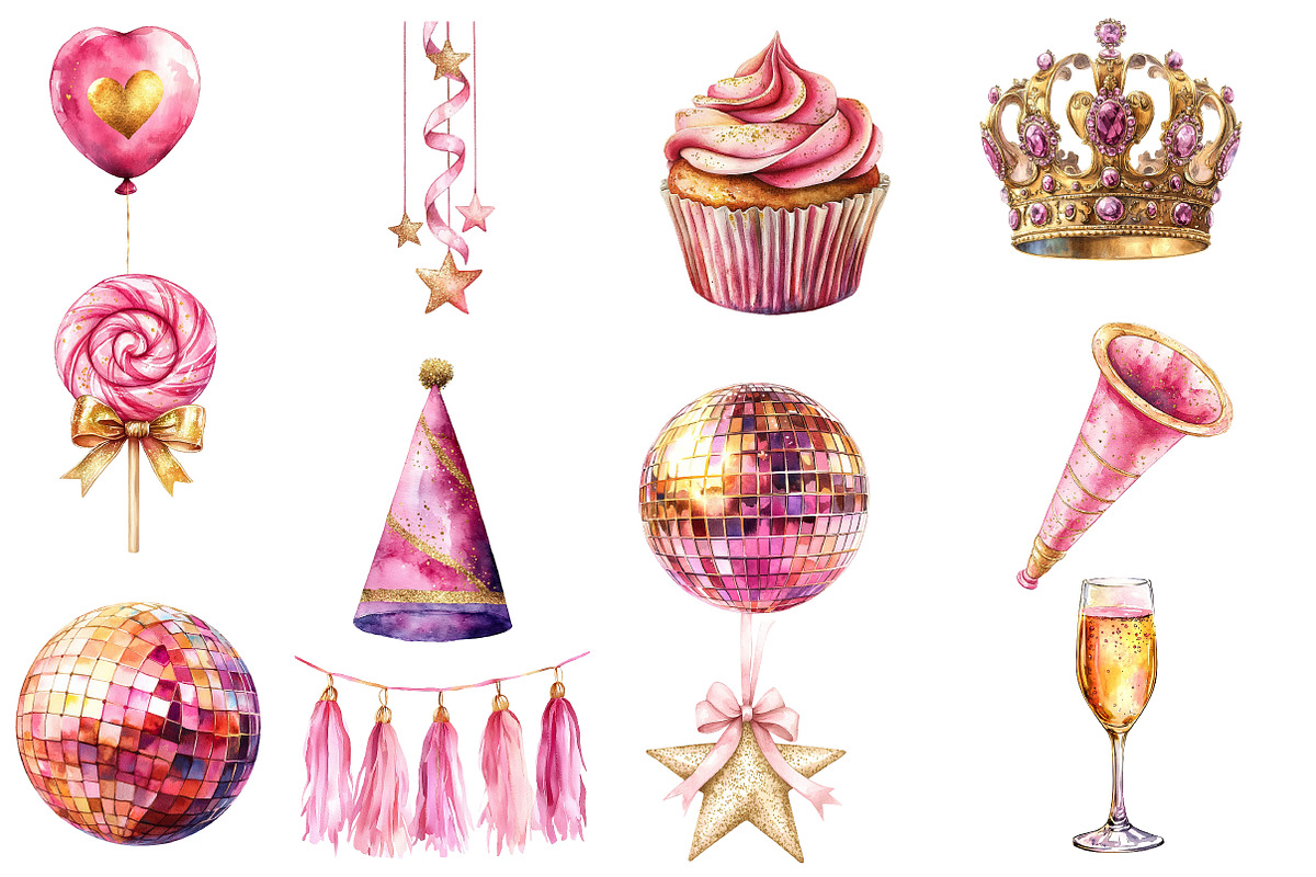 Pink and Gold Party Decorations, an Illustration by Designworld (Photo 3 of 5)