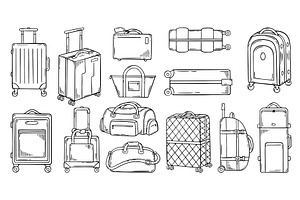 Doodle black suitcases. Different, a Transportation Illustration by Valerie Bodnar