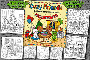 Cozy Friends New Year Coloring Book, an Illustration by one-touch