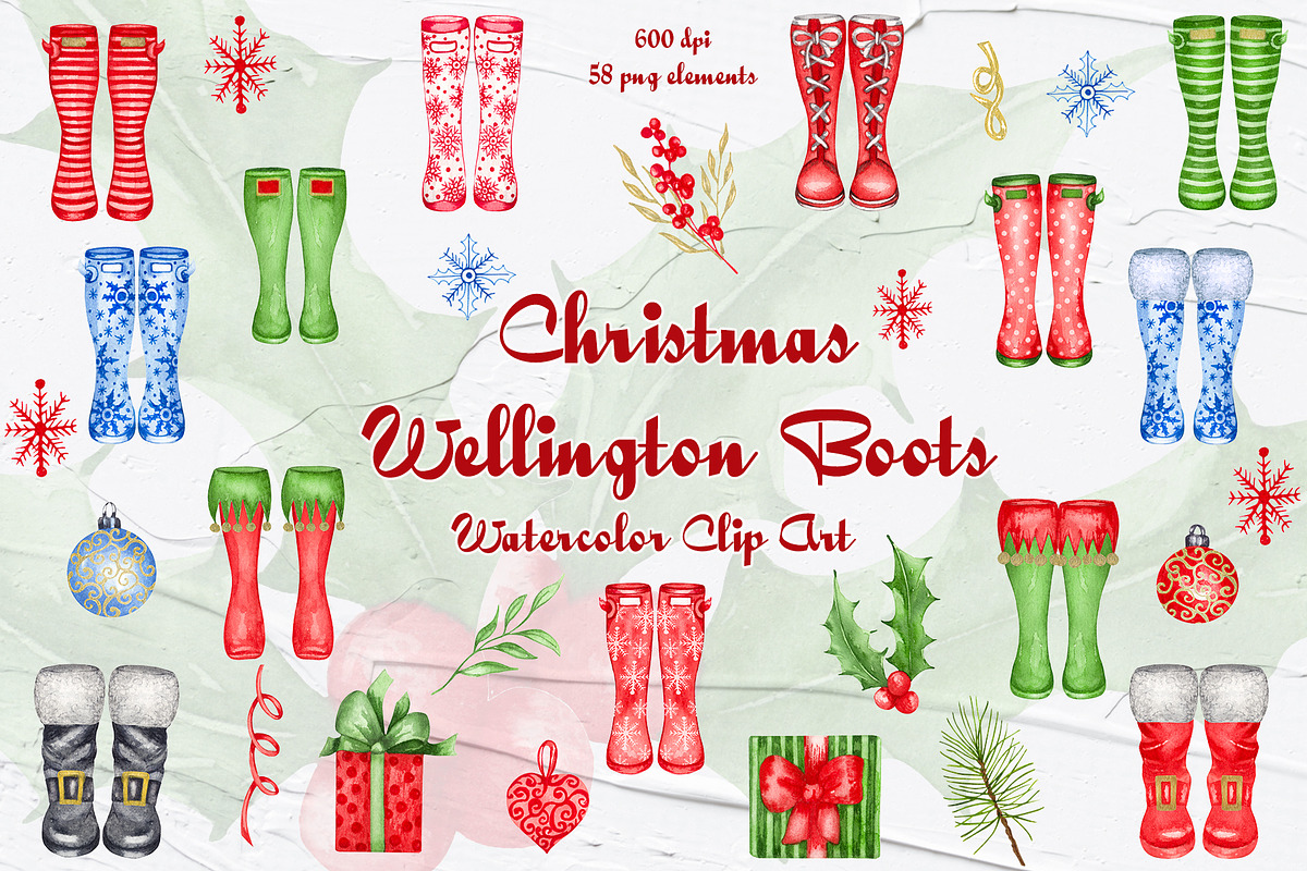 Christmas Wellington Boots Clipart, an Illustration by BarvArt (Photo 1 of 6)