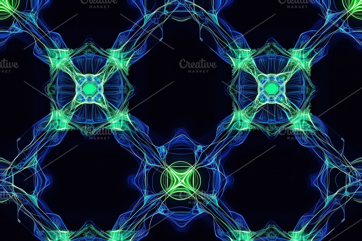 Seamless vibrant abstract pattern featuring intricate neon blue and green lines, a Pattern Graphic by Textures & Backgrounds