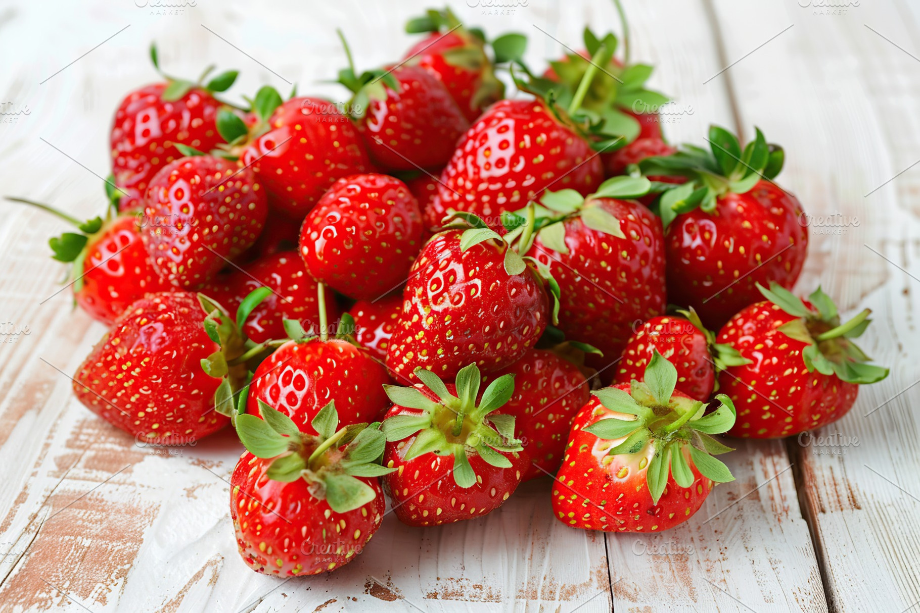 Red strawberries on wooden table, a Food & Drink Photo by AlyaAnd