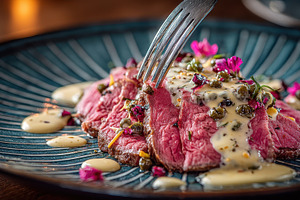 Delicious Seared Beef Slices Creamy, a Photo by Pixeness Studio