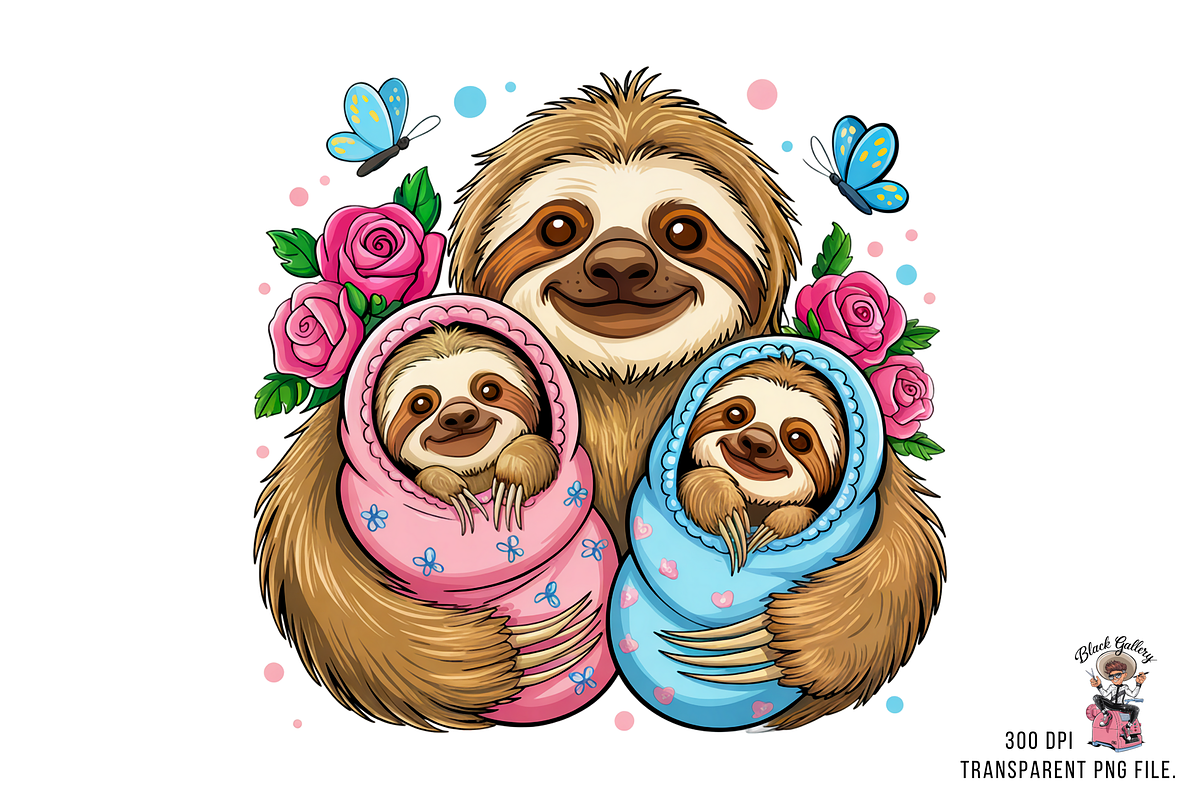 Mother Sloth Holding Baby Sloths PNG, a Graphic by Clipart Bloom (Photo 5 of 11)