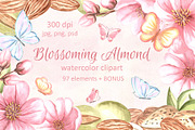 Blossoming Almond watercolor clipart, a Food Illustration by susie-p-art (Thumbnail 1 of 18)