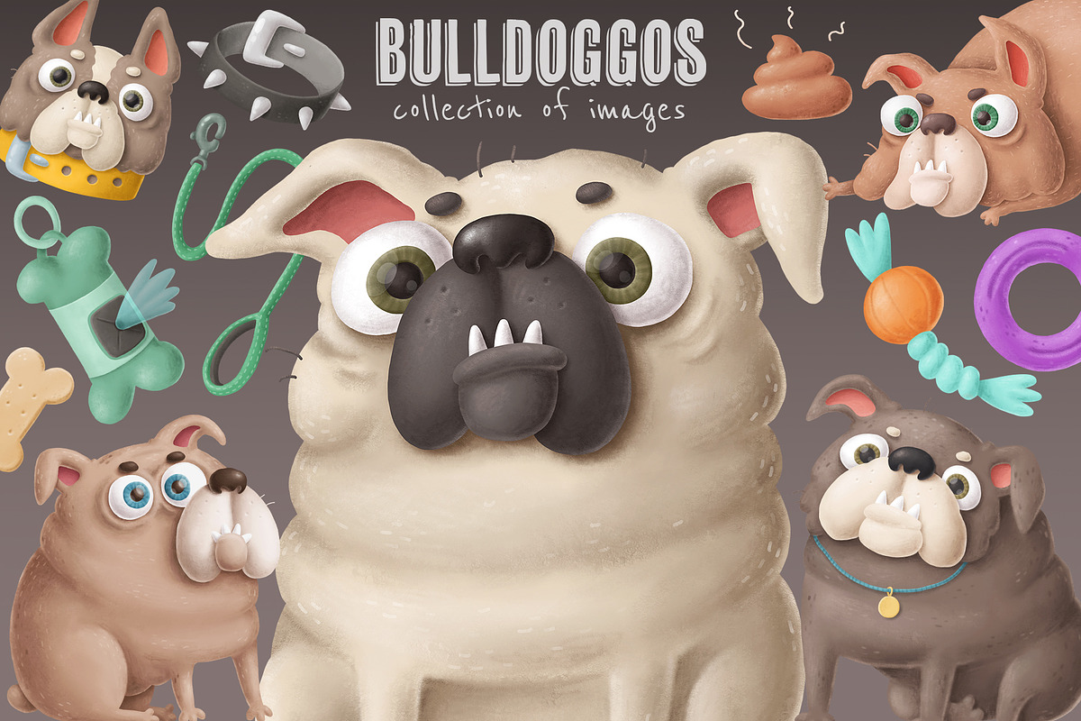 Bulldog characters clipart, an Illustration by Anastasiya Klempach (Photo 1 of 8)