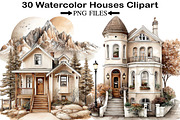Watercolor Houses Clipart, an Illustration by Black Bird Studio (Thumbnail 1 of 5)