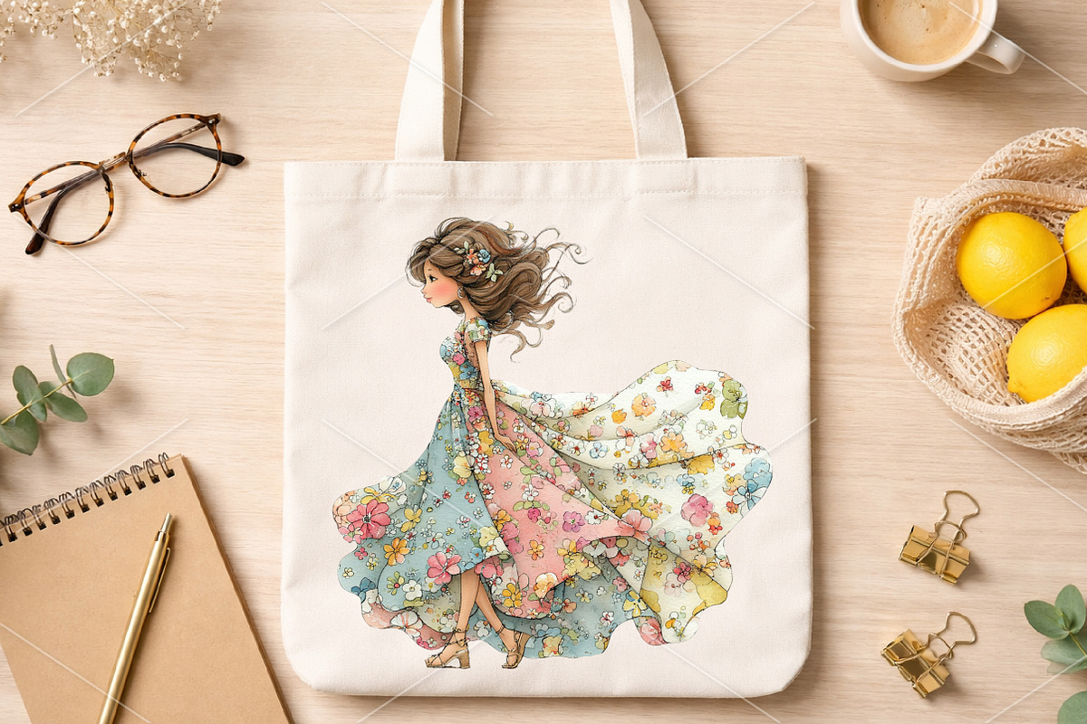 Whimsical Spring Girl Clipart Bundle, an Illustration by Canvas Craft (Photo 6 of 7)