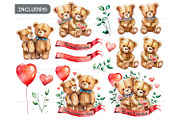 Valentine's day teddy bears clipart, an Animal Illustration by ArtfulStudio (Thumbnail 2 of 10)