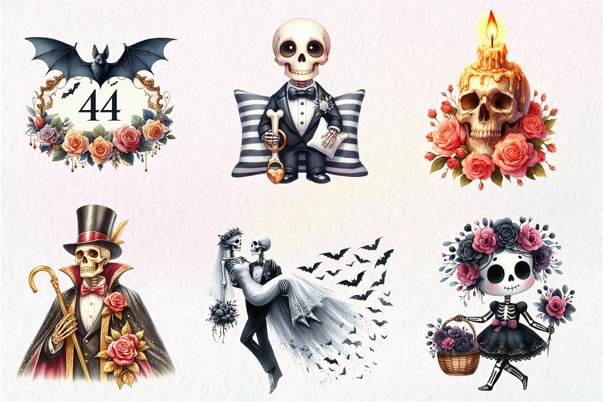Halloween Skeletons Wedding Clipart, an Illustration by CreationArt (Photo 6 of 9)