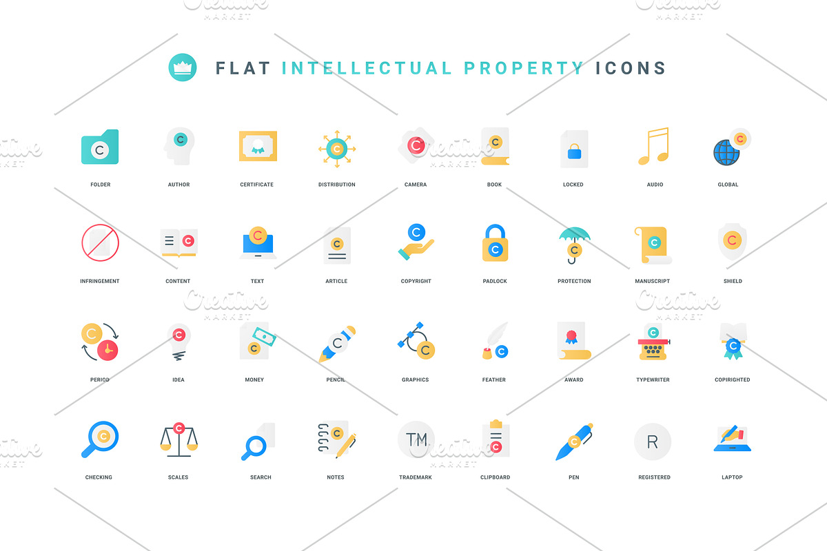 Copyright intellectual icons, a Technology Illustration by Lemberg Vector