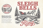 Vintage Sleigh Bells Ring Christmas, a Seasonal Illustration by Libby Wishes (Thumbnail 1 of 4)