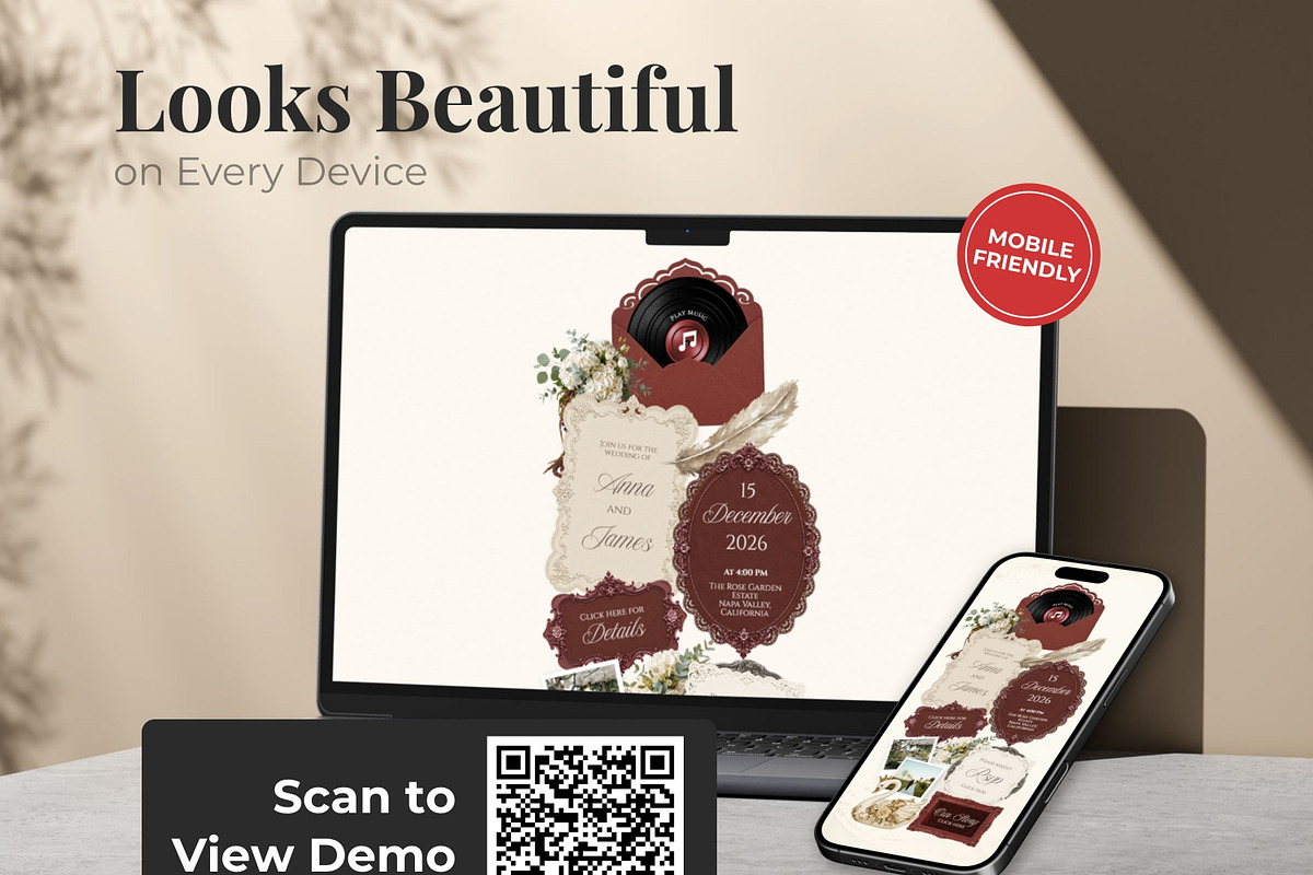 Vintage Burgundy Wedding Website, a Landing Page Template by Everyday Perfection (Photo 5 of 13)