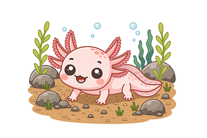 Pink Axolotl Cartoon Underwater, an Animal Illustration by Artpon Illustration