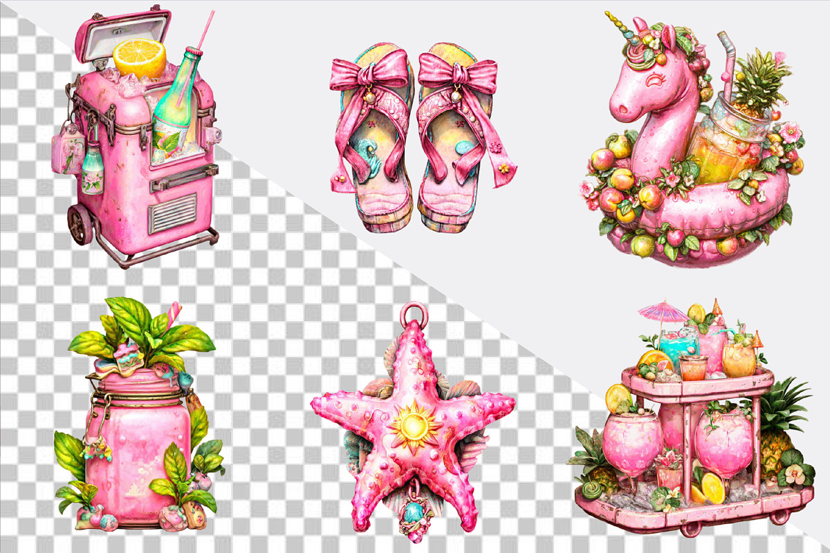 Whimsical pink summer poolside clipa, an Illustration by SVGArt (Photo 8 of 9)