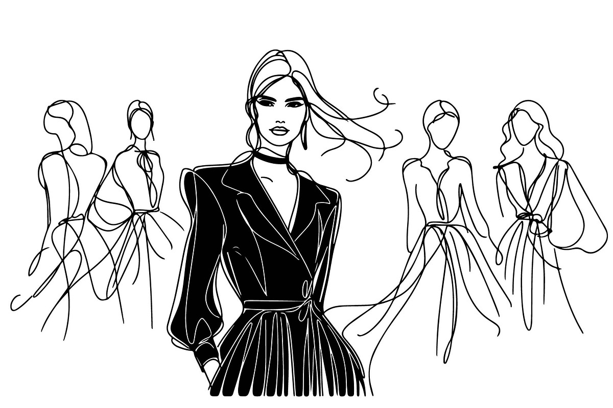 Fashion model silhouettes sketch, a Person Illustration by Sketching