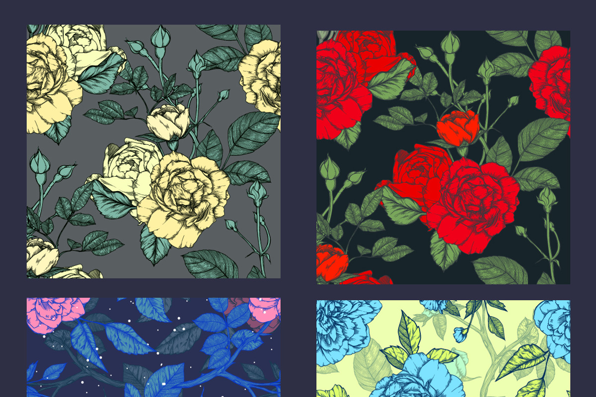 Vintage seamless patterns with roses, a Pattern Graphic by Mandarinkas art (Photo 2 of 4)