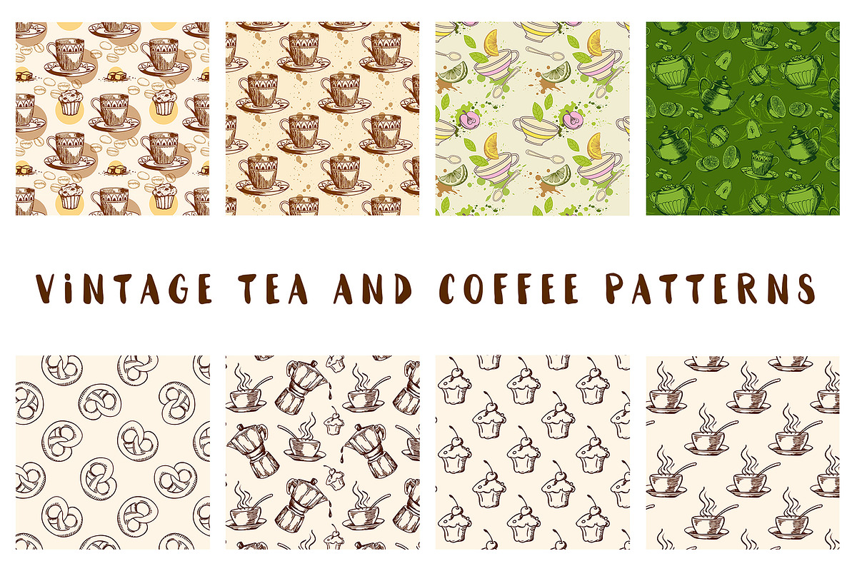 Vintage Tea and Coffee Patterns, a Pattern Graphic by Artspace