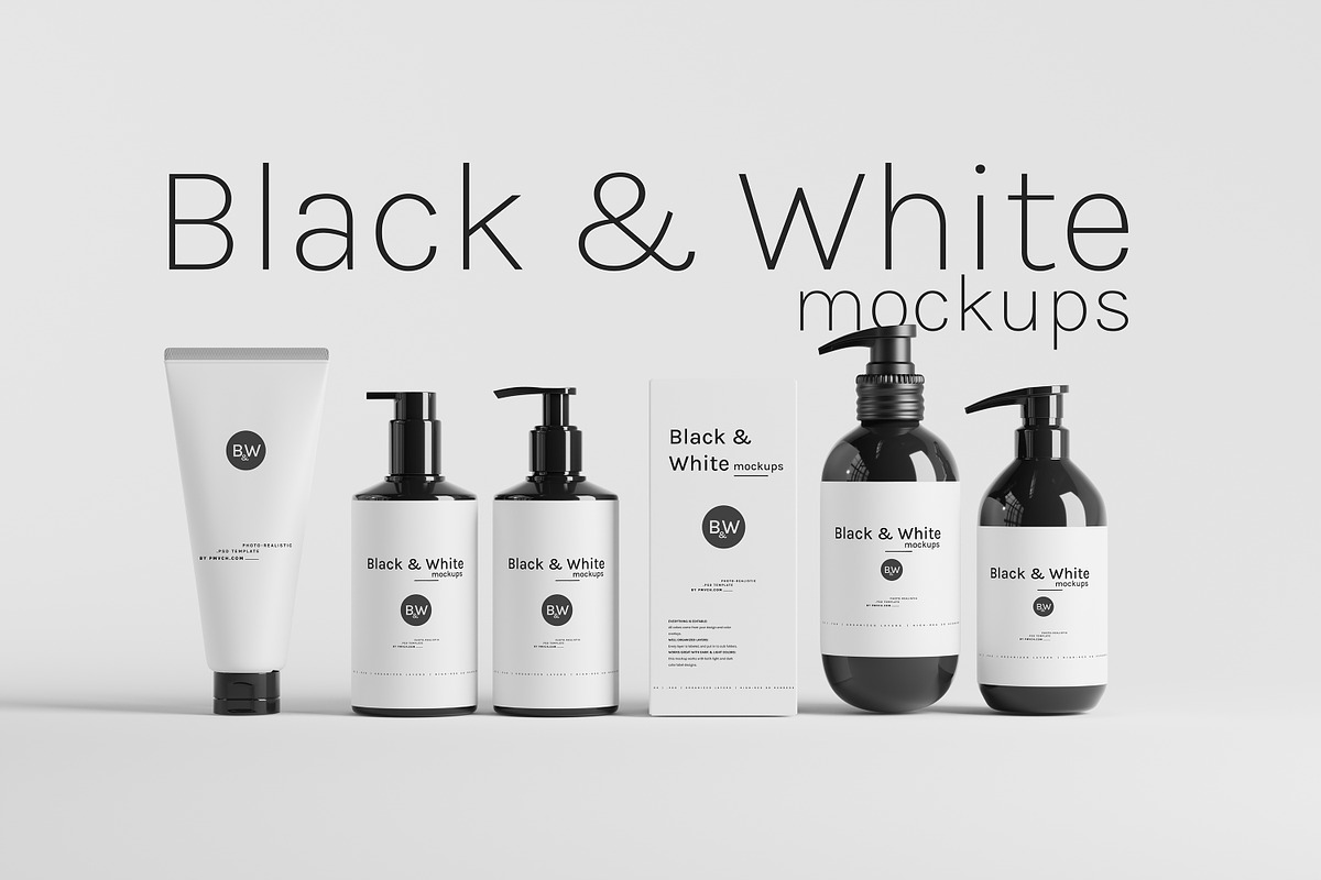 Black & White Mockups - Pump Bottles, a Packaging Mockup by pmvch (Photo 1 of 160)