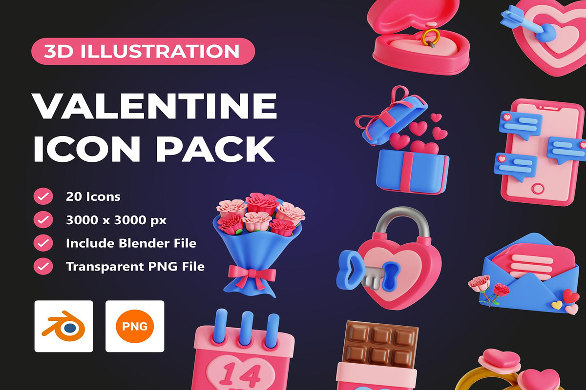 Valentine 3D Icon Pack, an Emoji Icon by Lumina_ui_ux202 (Photo 1 of 6)