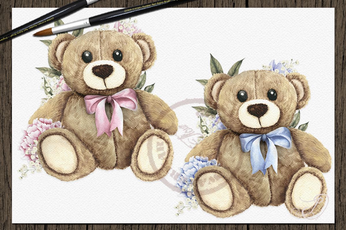 Teddy Watercolor Illustration, a Decorative Illustration by DioFlow (Photo 2 of 6)