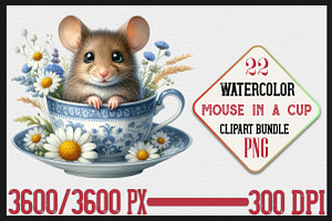 Watercolor Mouse In a Cup Clipart, a Seasonal Illustration by Craft Nest