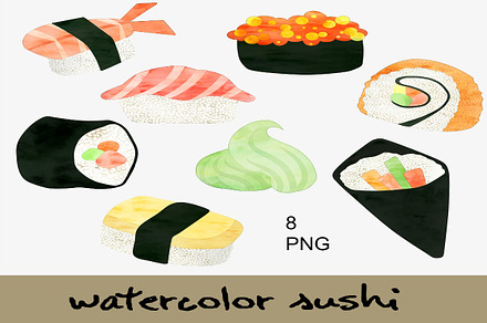 Watercolor Sushi Clip Art