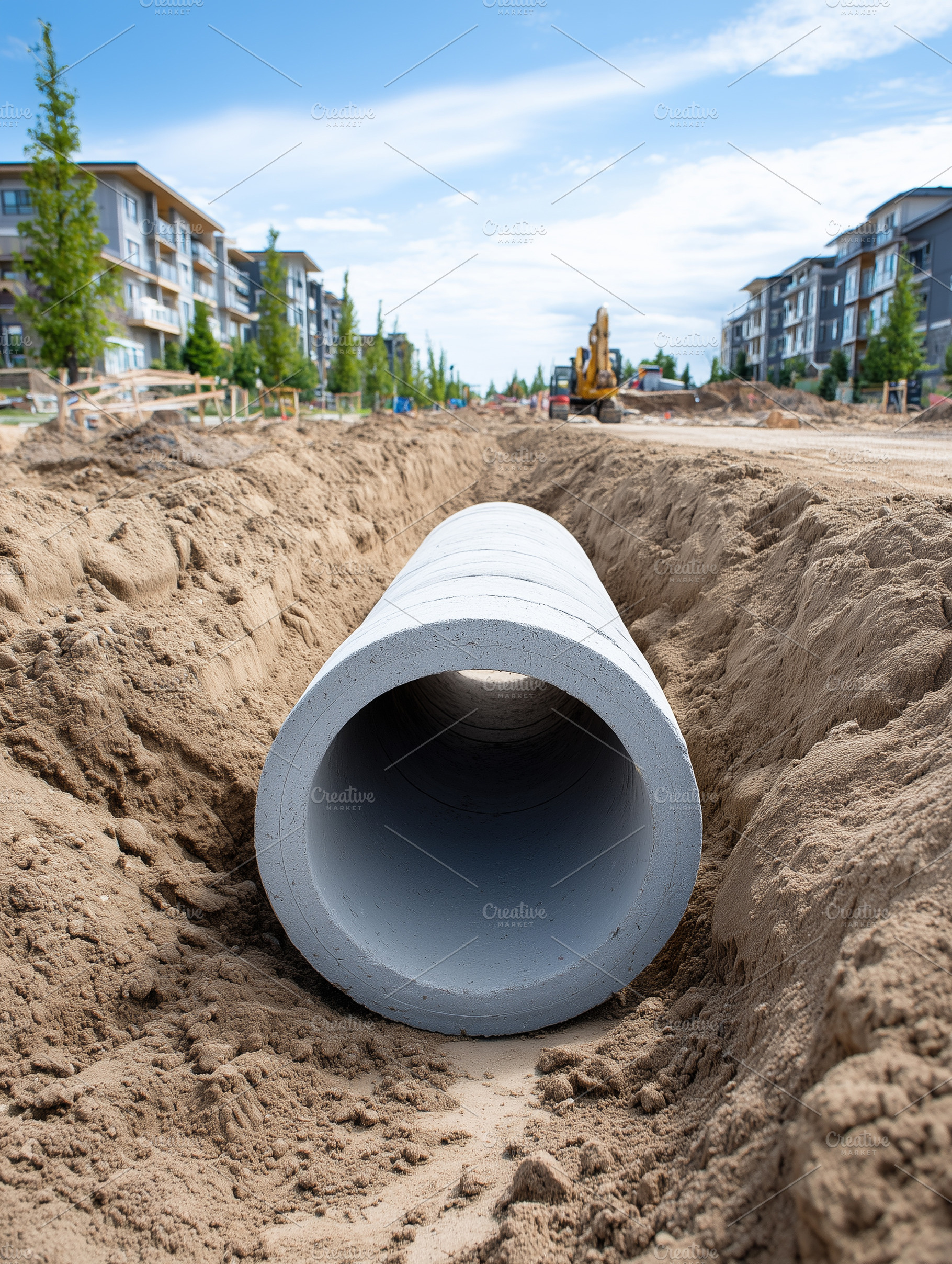 Concrete drainage pipe installation, an Industrial Photo by MistyDay