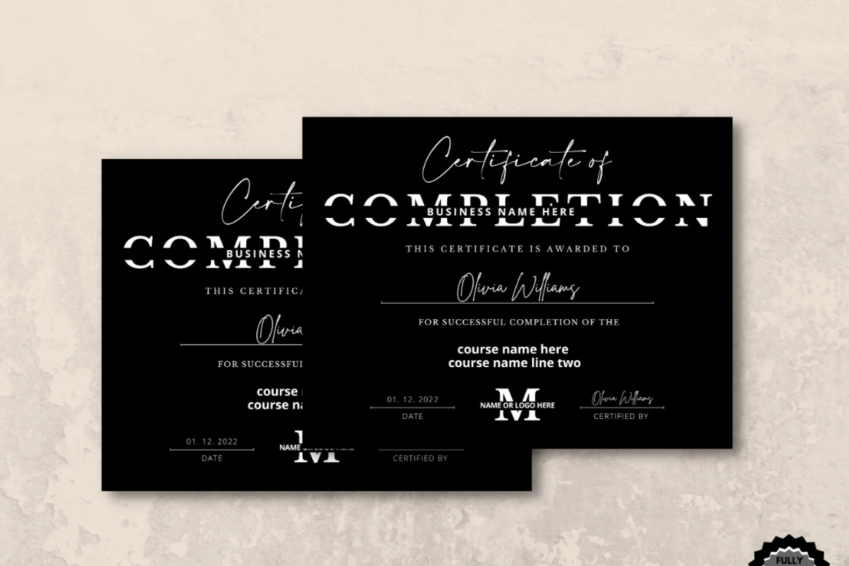 Editable Certificate Of Completion, a Card Template by YasdeyDesigns (Photo 2 of 7)