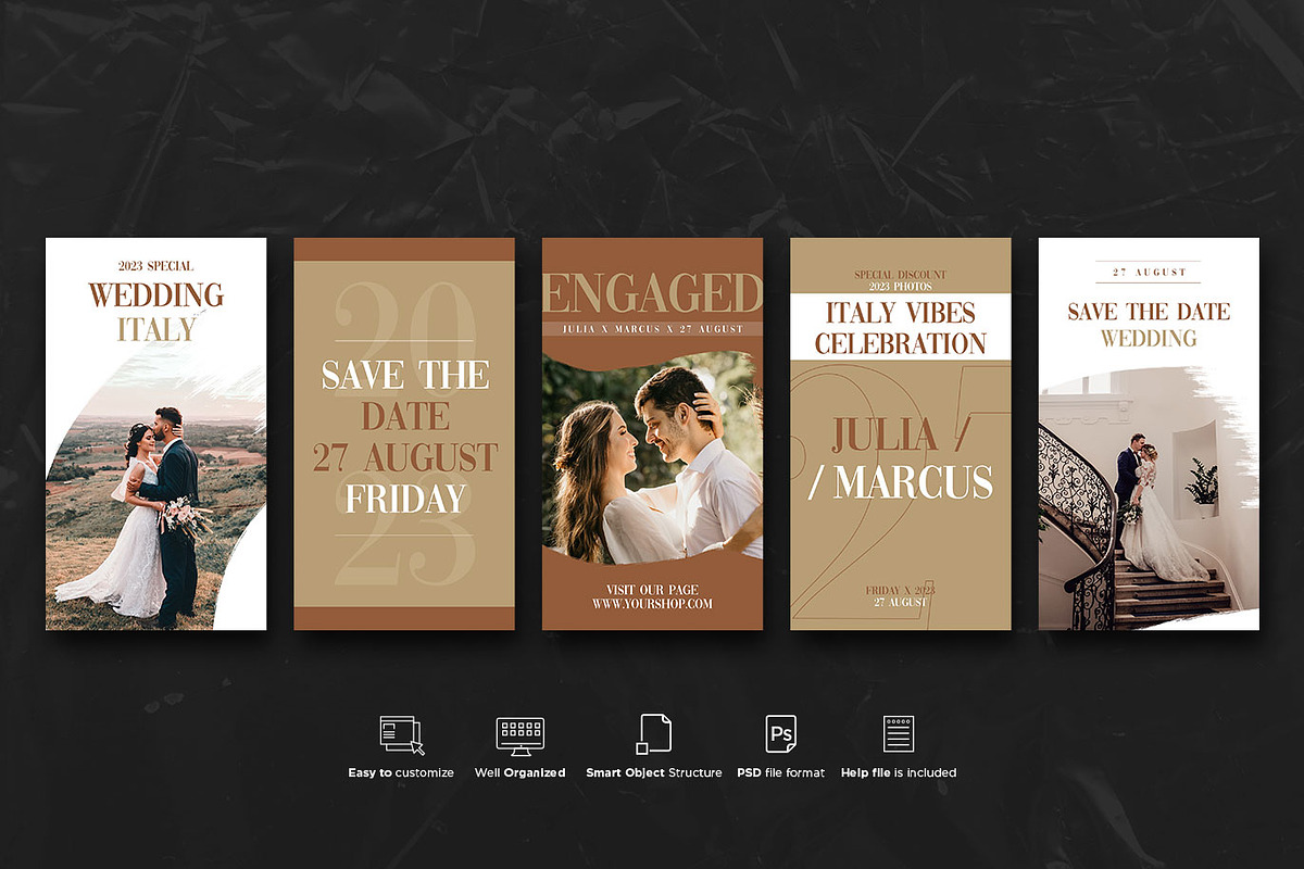 Wedding Social Stories PSD Templates, a Social Media Template by Giraffe Design Studio (Photo 2 of 21)