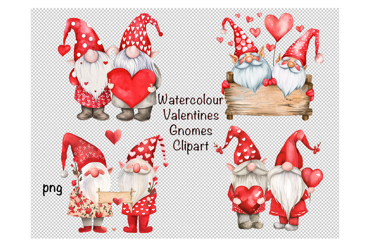 Valentine's Watercolour Gnomes, a Seasonal Illustration by VetalStock (Photo 2 of 3)