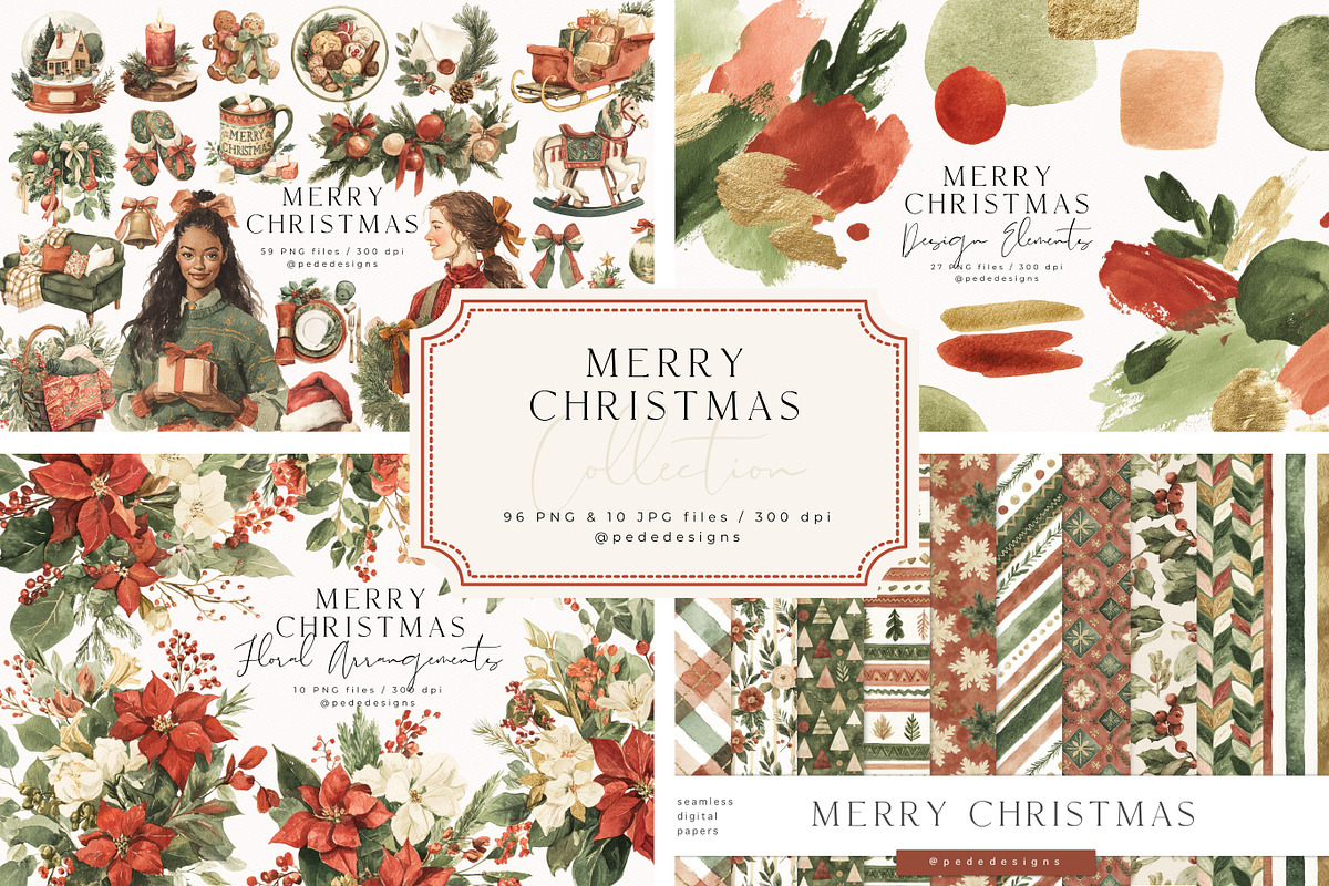 Merry Christmas Collection, a Seasonal Illustration by PeDe Designs (Photo 1 of 31)