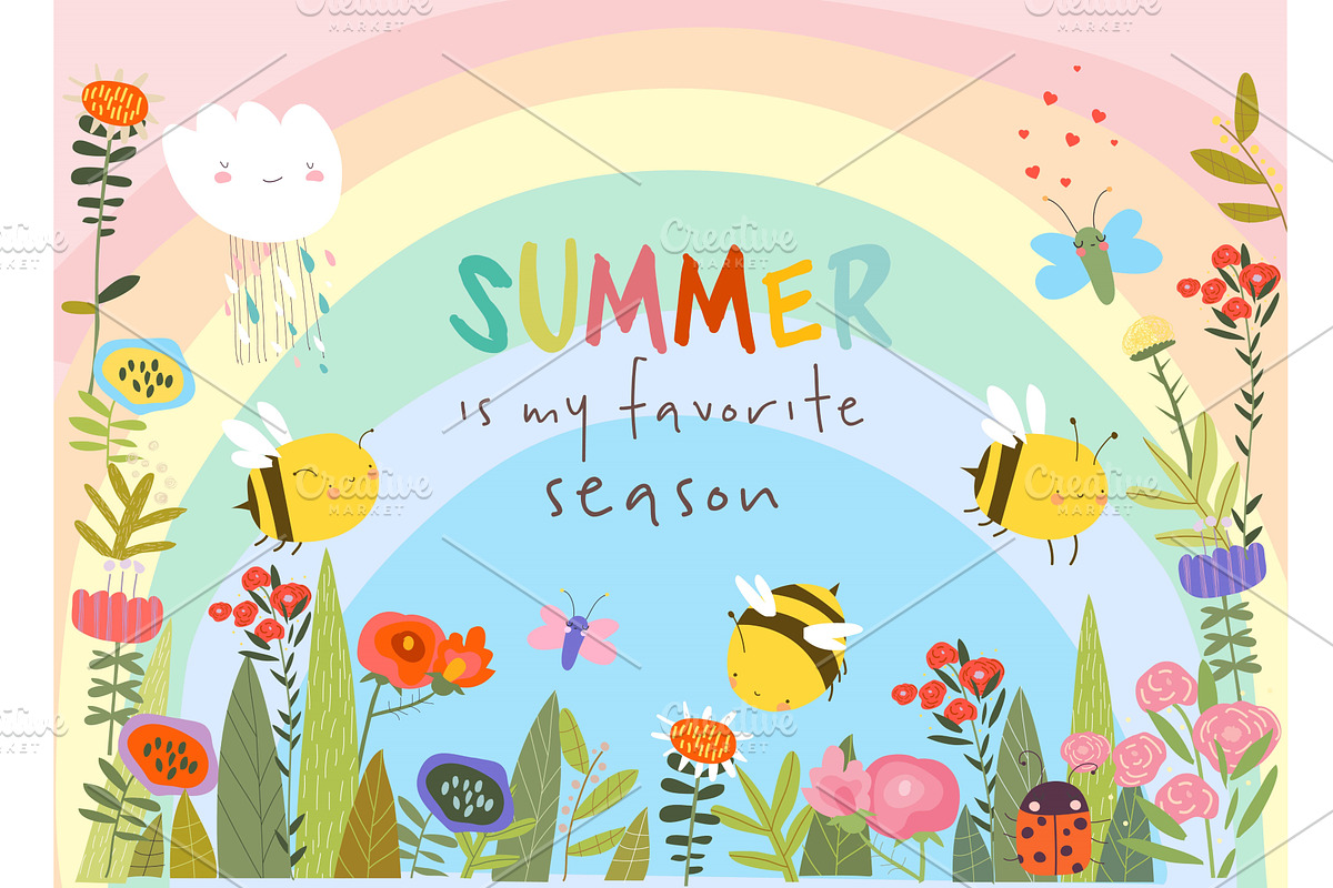 Cute Cartoon Frame with Summer, an Object Illustration by Maria Starus