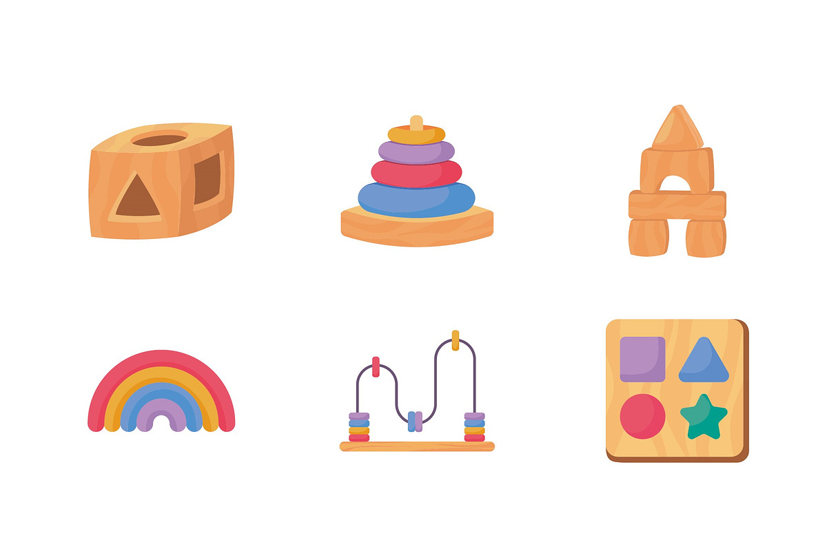 Wooden Toys Icons Set preview 2