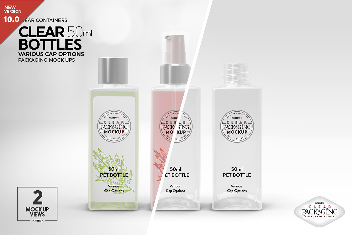 Clear 50ml PET Bottles Mockup, a Packaging Mockup by INCDesign (Photo 1 of 10)