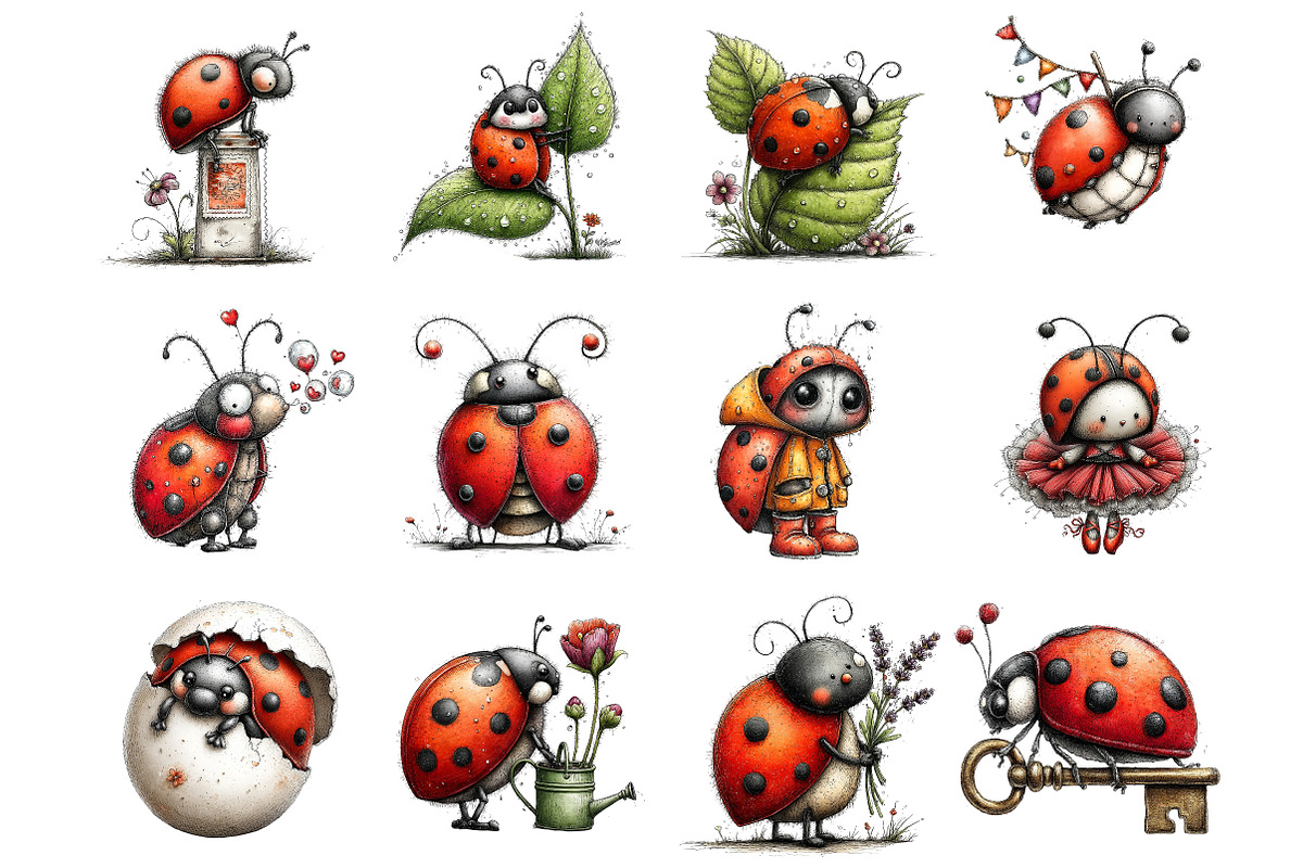 Whimsical Spring Ladybug Clipart, an Illustration by DreamArtGraphic (Photo 3 of 4)