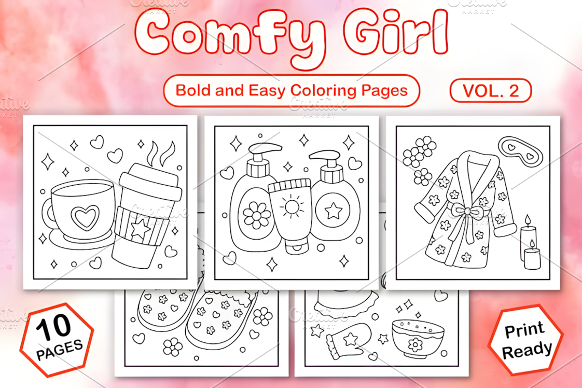 Comfy Girl Bold and Easy Coloring, a Decorative Illustration by Coco Bloom (Photo 1 of 4)