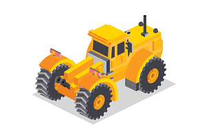 Isometric yellow  tractor., a Transportation Illustration by Booblgum