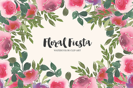 Floral Fiesta Watercolor Clip-Art