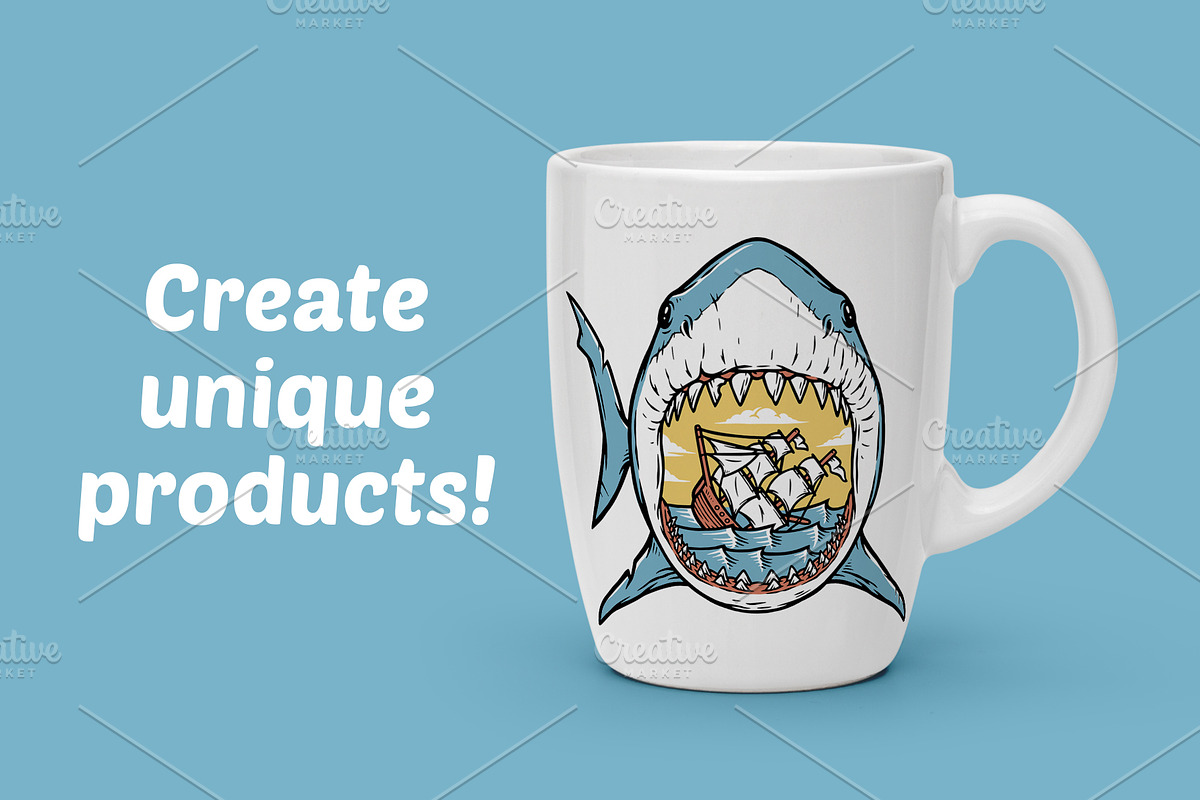 ships sink in the mouth of the shark, an Animal Illustration by gunaonedesign (Photo 2 of 4)
